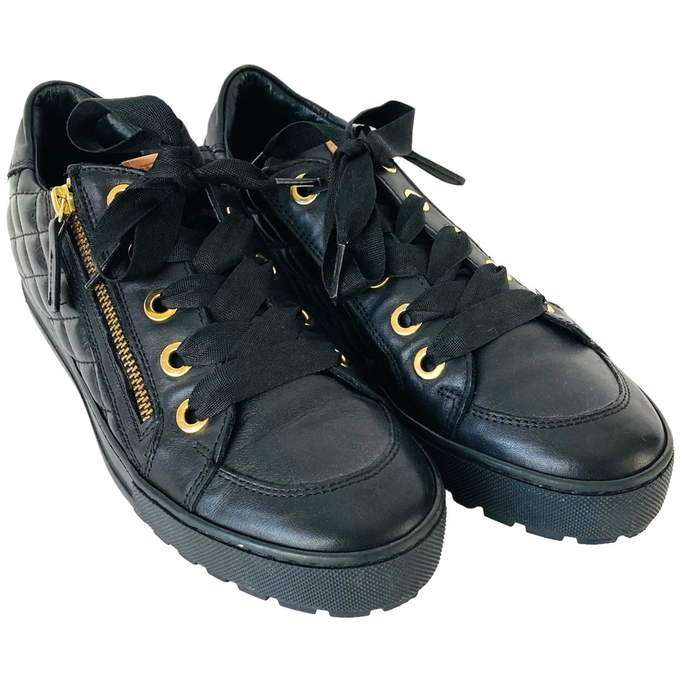 RON WHITE Black Quilted Leather Sneakers Size 39  Made in  Italy